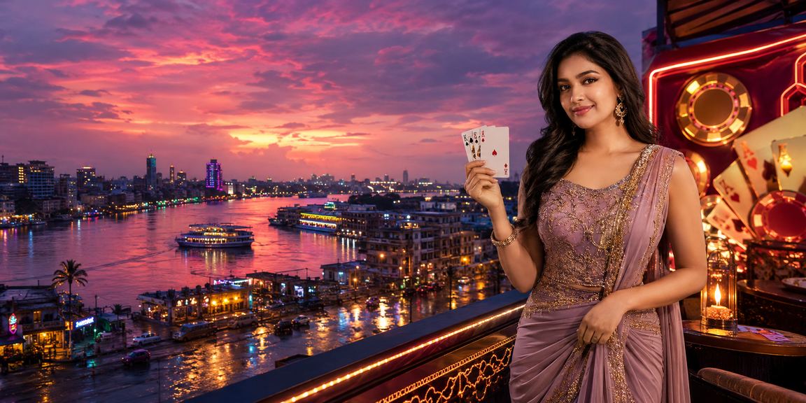 A gamer in Khulna playing Teen Patti under neon lights on the q777bet app